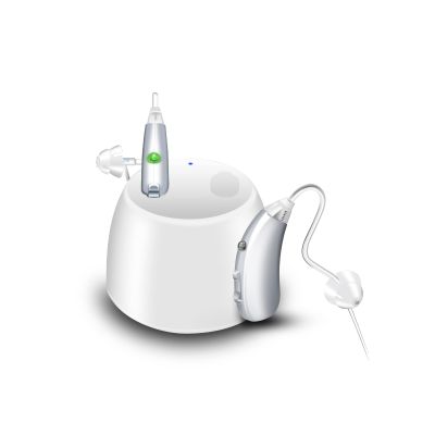 Rechargeable Hearing Aids for Adults and Seniors 8 Channel Digital Small BTE Design with Noise Cancellation, Include Magnetic Contact Charging Dock (Pair, Grey)