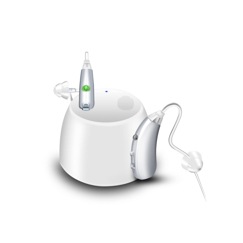 Rechargeable Hearing Aids for Adults and Seniors 8 Channel Digital Small BTE Design with Noise Cancellation, Include Magnetic Contact Charging Dock (Pair, Grey)