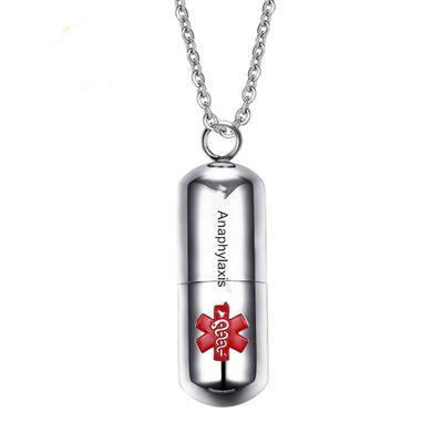 LiFashion Anaphylaxis Medical Pill Necklace for Men Women,Cross Medicine Pendant Pill Case Capsule Charm Emergency Pill Case Tube Holder Necklace Sos Jewelry with Medical Wallet Card