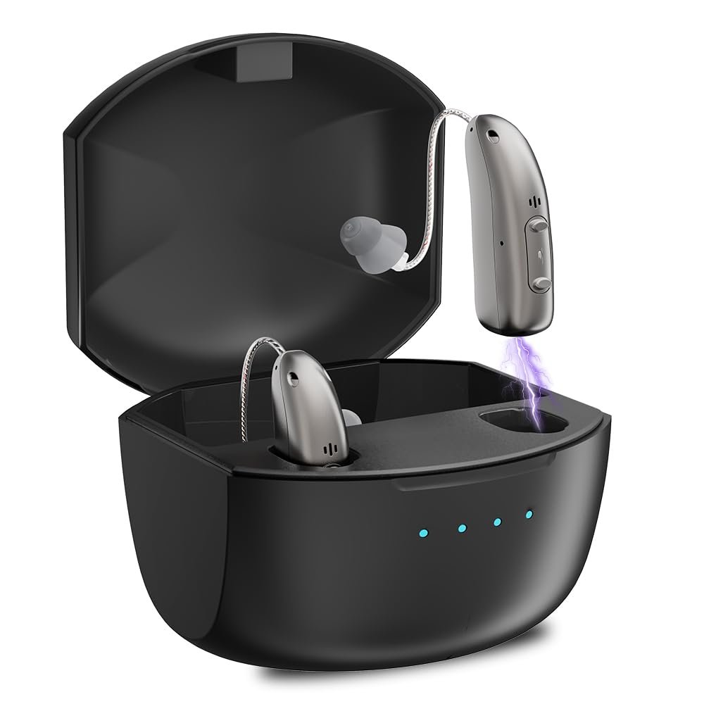 Hearing Aids, Hearing Amplifiers for Seniors, Rechargeable Hearing Aid BTE Hearing Aids with Noise Cancellation Volume Adjustment, App Controlled Ear Listening Aids for Adults