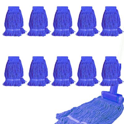 10 Pack Commercial Mop Head Replacement, Heavy Duty Looped End Wet Mop Head Refills, Blue Cotton String Mop Heads for Industrial, Commercial, and Home Floor Cleaning