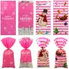 100 Pcs Pink Christmas Cellophane Treat Bags with Twist Ties,Merry Christmas Elk Snowman Snowflake Party Favor Bag Goody Candy Bag Cookies Snack Gift Bag for Kid Christmas Baby Shower Birthday Party view 1