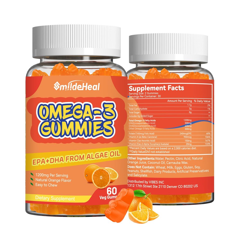 2 Pack Omega 3 Gummies Supplement 1000mg, High Absorption DHA & EPA, Heart, Brain & Joint Support, Extra Strength Fish Oil Omega 3 Gummies Vitamins, 120 Count