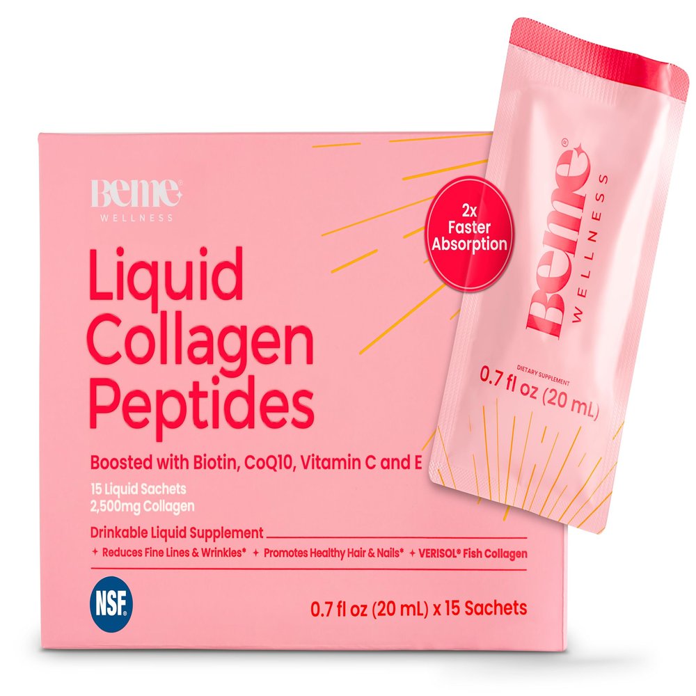 BeMe Liquid Collagen for Women - 2500mg Verisol Collagen Liquid with Biotin, CoQ10 & Vitamin C - Clinically Proven Collagen Peptides for Hair, Skin & Nails - 15 Peach Sachets