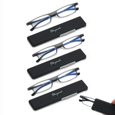 3 Pack Ultra thin Lightweight Folding Reading Glasses Women Men TR90 Blue Light Blocking Anti UV/Eyestrain Foldable Compact Computer Readers Portable Unique Stretchable Slim Flat case Gunmetal +1.0