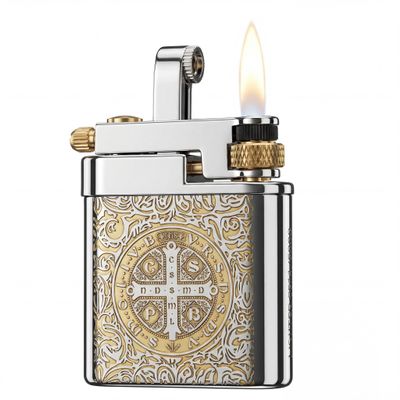 Antique Brass Lighter for Men, Flint Wheel Soft Flame, Vintage Lift Arm Design, Durable Outdoor Use, Gift for Men Dad Husband (Constantine)