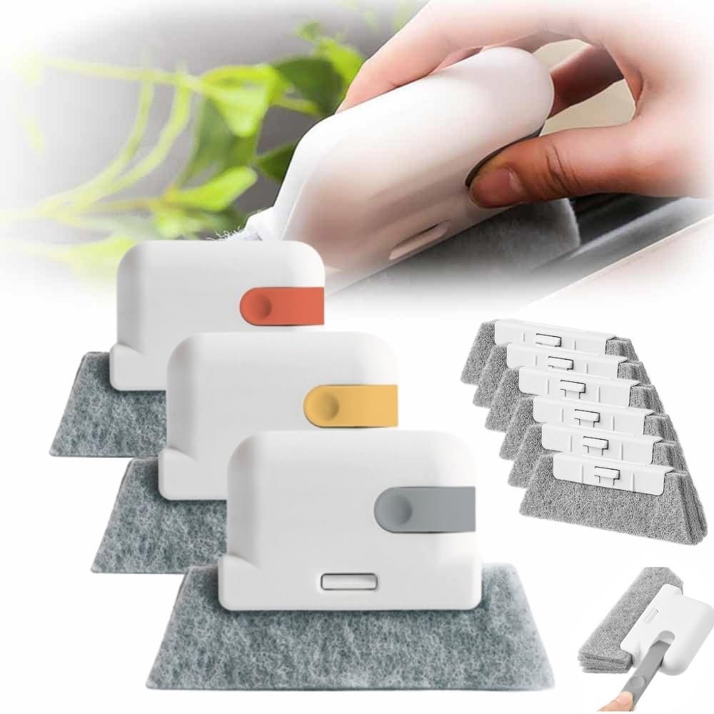 Magic Window Track Cleaner, 2024 Upgraded Window Groove Cleaning Brush, Window Cleaning Tools Set with 2 Replacement for Window lides Gaps Tile Lines Shutter Car Vents (3 PCS)
