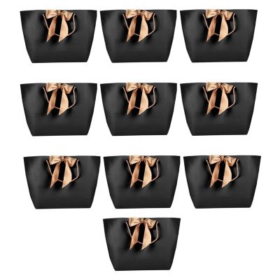 Black Paper Gift Bags,Gift Bags With Handles,Gift Bags Bulk With Golden Bow,Can Be Decorated With Painting And Coloring,for Storing Fashion Items,Clothing,Jewelry,Cosmetics,Etc (No. 3/37 top width*11 bottom*25 height)