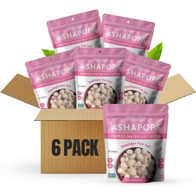 AshaPops Himalayan Pink Salt Flavored Popped Water Lily Seeds, 1 oz (Pack of 6) - Gluten-Free, Vegan, Paleo, Nut-Free, Corn-Free, Soy-Free, Non-GMO, Delicious Plant-Based Crunchy Snack