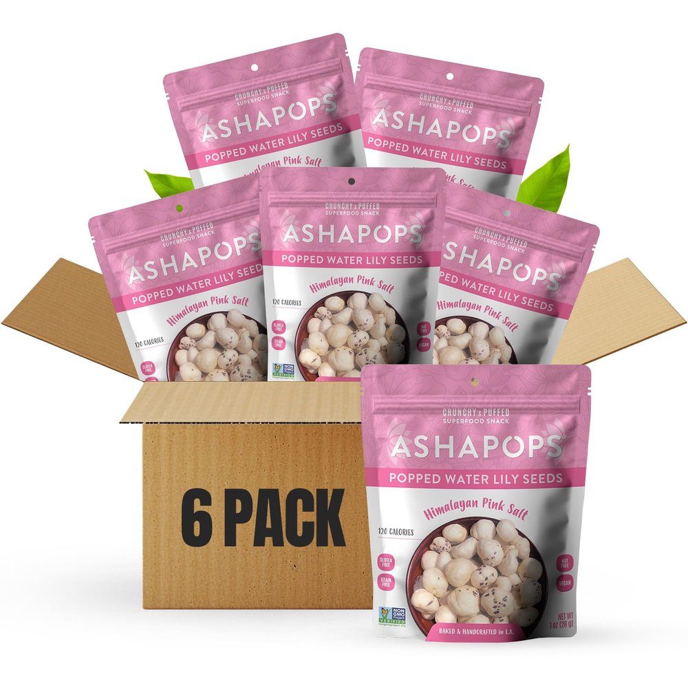 AshaPops Himalayan Pink Salt Flavored Popped Water Lily Seeds, 1 oz (Pack of 6) - Gluten-Free, Vegan, Paleo, Nut-Free, Corn-Free, Soy-Free, Non-GMO, Delicious Plant-Based Crunchy Snack