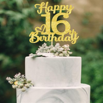 16 Birthday Cake Toppers-Gold Glitter, 16th Cake Topper for boy,16 Cake Topper For girl, 16th birthday decorations,16th Birthday Cake Topper Sixteen