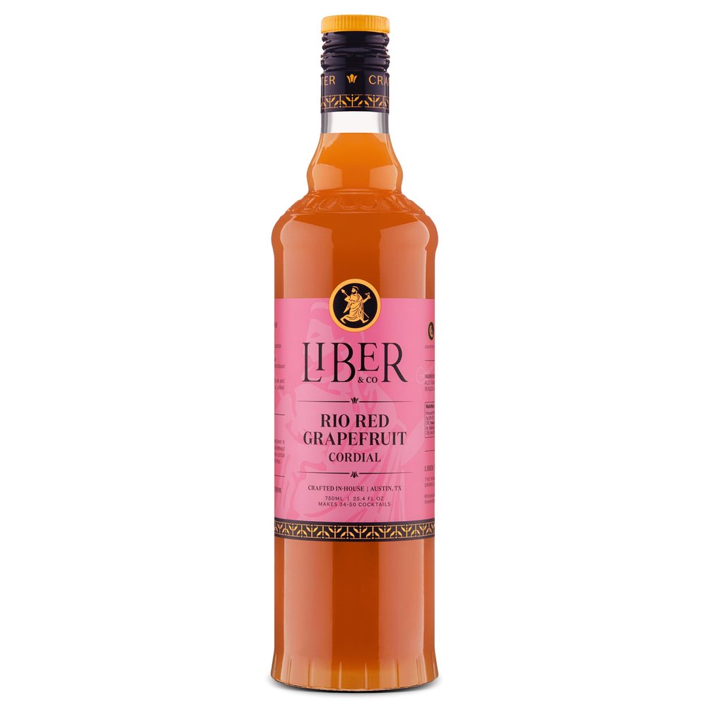 Liber & Co. Rio Red Grapefruit Syrup - 60% Texas Grapefruit Juice & Cold-Pressed Essential Oils - Perfect for Palomas, Hemingway Daiquiris & Tequila Cocktails - Makes 50 Drinks (25.4 oz)