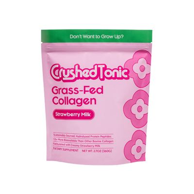 Crushed Tonic Marine Collagen Powder Korean Beauty Drink with Hydrolyzed Collagen Peptides for Skin, Hair & Nails | Gluten-Free, Halal & Kosher (Strawberry Milk, 30 Servings (150 g), Pouch)