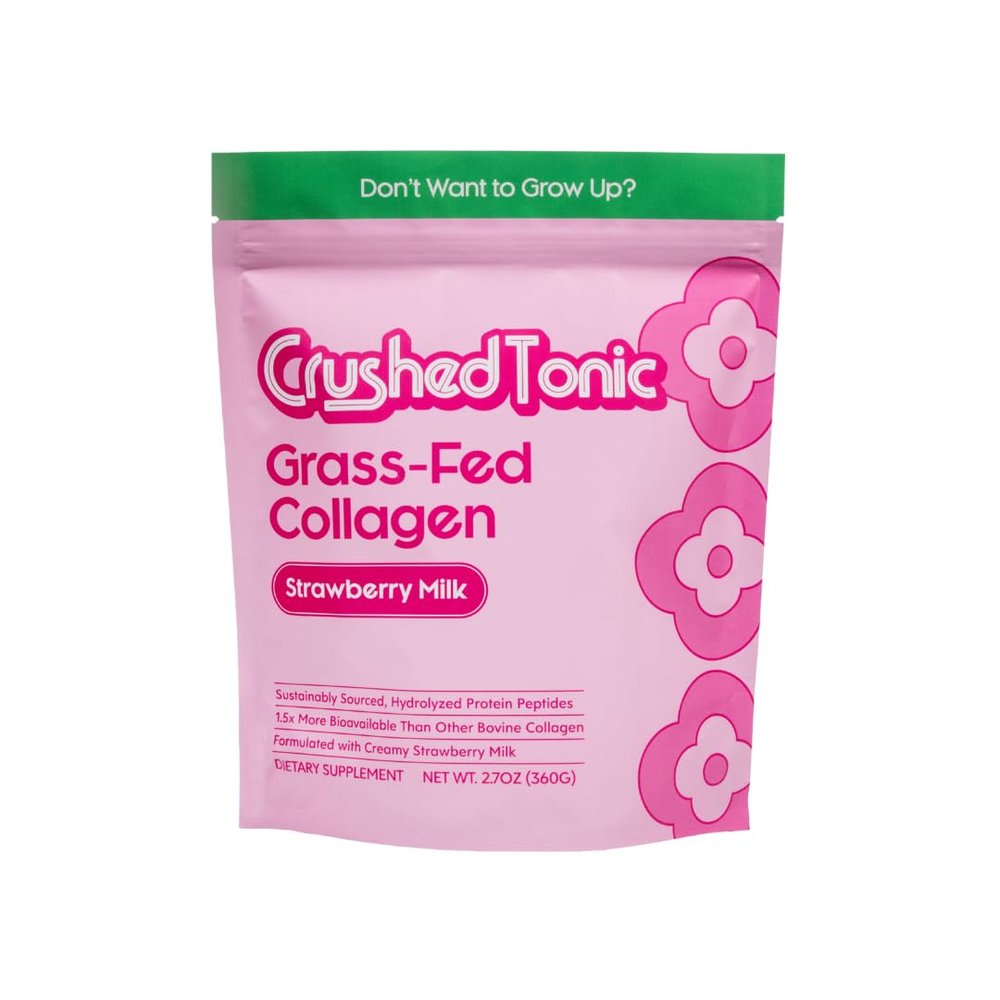 Crushed Tonic Marine Collagen Powder Korean Beauty Drink with Hydrolyzed Collagen Peptides for Skin, Hair & Nails | Gluten-Free, Halal & Kosher (Strawberry Milk, 30 Servings (150 g), Pouch)
