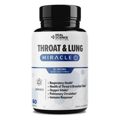 Real Science Throat & Lung Detox Capsules to Clear Mucus, Sore Throat & Support Breathing Lung Support Supplement with Vinitrox, GABA, Vitamin C & D for Long-Term Cough & Respiratory Relief, 60 Caps