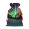 QASNLU Northern Lights Painting print Christmas pull string flax bag with tag party gift bag.Wedding festival packaging view 1
