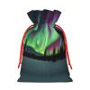 QASNLU Northern Lights Painting print Christmas pull string flax bag with tag party gift bag.Wedding festival packaging view 2