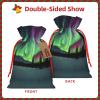 QASNLU Northern Lights Painting print Christmas pull string flax bag with tag party gift bag.Wedding festival packaging view 3