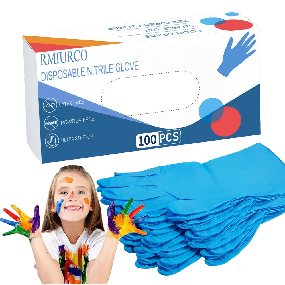 RMIURCO Disposable Nitrile Kid Gloves, Latex Free Glove, Small Size Hand Gloves for Gardening, Cooking (Blue, Small)