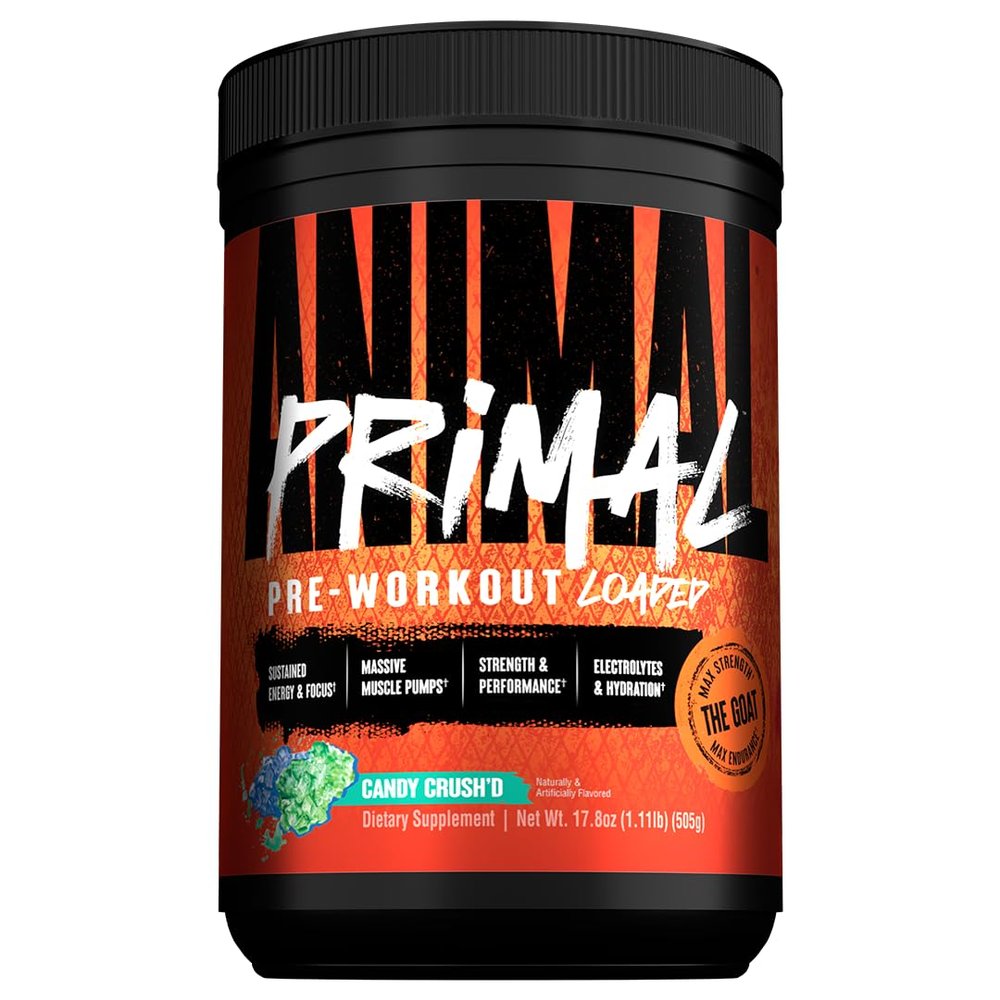 Animal Primal Muscle Hydration + Preworkout Powder  Contains Beta Alanine, 3DPump, Caffeine & Electrolytes  Improves Energy, Focus, Endurance & Absorption  New Candy Crushd Flavor, 17.8 oz