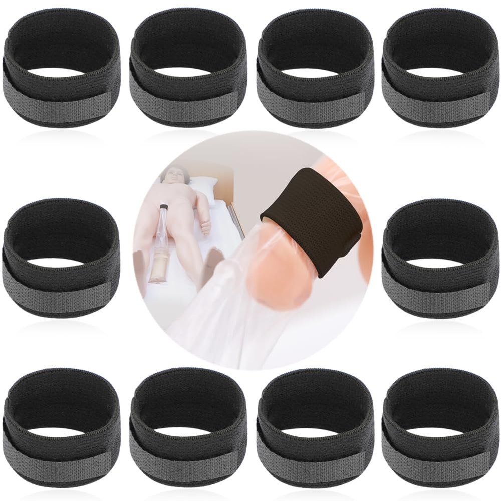 Male External Catheter Strap Leak Free, Incontinence Condom Catheters Fixer Urinary Sheaths Holder, Adjustable Wrap Reusable Washable Elastic Band for Prostate Surgery Patient (Black Pack of 20)