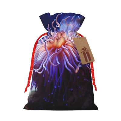 NONHAI Christmas Gift Bags Drawstring Wrapping Bags Sea Anemone Xmas Goodie Bags Christmas Burlap Treat Bags for Christmas Presents Holiday Party Supplies Favors Bag