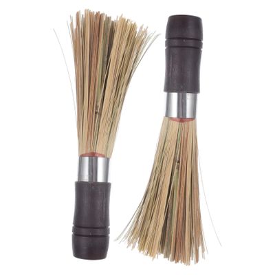 FOYTOKI 2pcs Natural Bamboo Pot Brush Kitchen Cleaning Multi-Purpose Wok Pan Cleaning Easy to Store Non-Slip Handle
