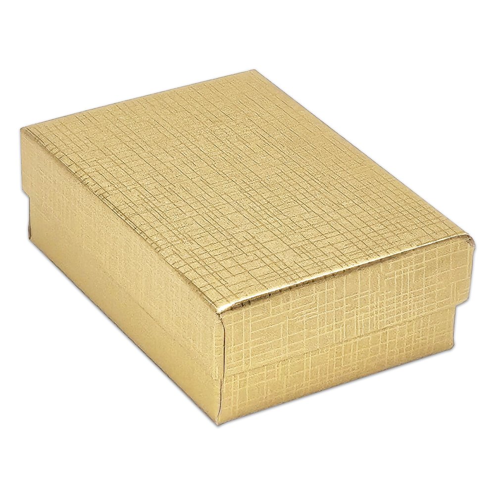 TheDisplayGuys - 25-Pack #32 Cardboard Linen Paper Jewelry Gift Boxes w. Cotton Padding - Gold (3.3" x 2.3" x 1.0")