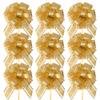 10 Pcs 16cm Large Organza Pull Bows Big Flower Bouquet Bows Florist Packaging Bows Hamper Basket String Bows Birthday Party Ribbon Bows for Decoration Golden view 1