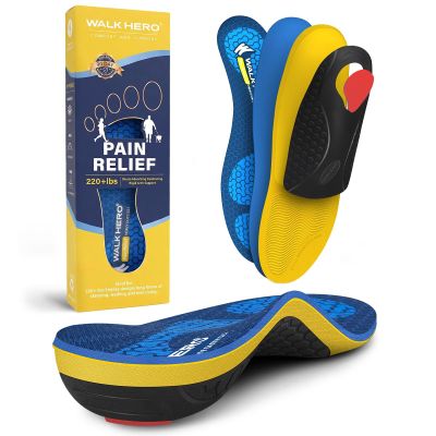 WalkHero Heavy Duty Arch Support Insoles, 220+lbs Plantar Fasciitis Orthopedic Inserts Relieve Pain, Work Boot Orthotics Insoles (Mens 6-6.5 | Womens 8-8.5, Glacial Blue)