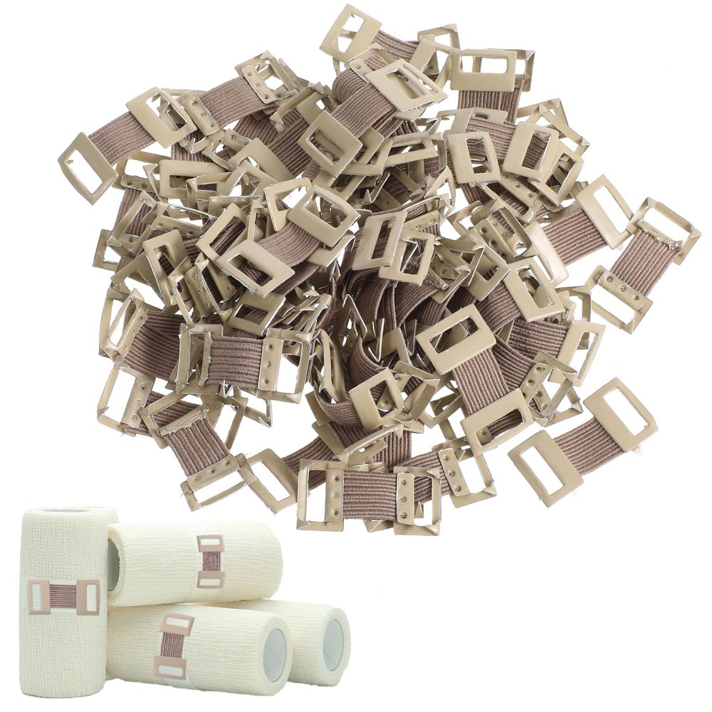 100 Pcs Stretchable Ace Bandage Clips, Elastic Bandage Clips, Reusable Bandage Wrap Clips, Stretch Metal Clasps for Fixing Various Bandages and Gauze (Skin Color)