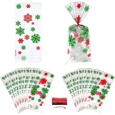 SaktopDeco 100 PCS Cellophane Bags Snowflake Gift Bags Colorful Snowflake Cellophane Treat Bags Candy Bags with Twist Ties for Party Supplies