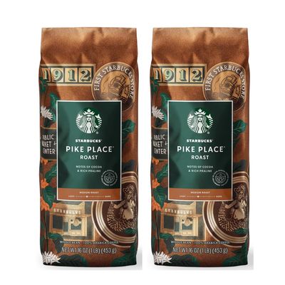 Pike Place Medium Roast Whole Bean Coffee, 16oz Bags (2-Pack)  100% Arabica, Smooth & Well-Rounded with Cocoa & Praline, Includes Direct Coffee Tea Est 2019 Brand Sticker