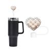 1pc 10mm Heart Pearl Straw Cover Lovely Drinking Straw Tips Cover Reusable Straw Protector Topper for 0.4in Straws Silicone Cup Accessories (A) view 1