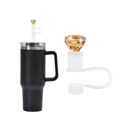 1Pc Yellow Diamonds Straw Cover for Stanley 40&30 Oz Cup, 10mm Silicone Straw Covers Cap for Stanley Cup Accessories, Cute Straw Topper for Tumblers, Straw Cap Stopper for Reusable Straws