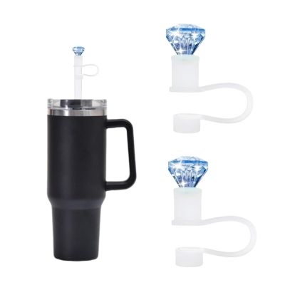 2Pcs Blue Diamonds Straw Cover for Stanley 40&30 Oz Cup, 10mm Silicone Straw Covers Cap for Stanley Cup Accessories, Cute Topper for Tumblers, Straws Cap Stopper for Reusable Straws