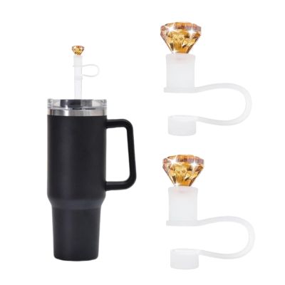 2Pcs Yellow Diamonds Straws Cover for Stanley 40&30 Oz Cup, 10mm Silicone Straw Covers Cap for Stanley Cup Accessories, Cute Topper for Tumblers, Straw Cap Stopper for Reusable Straws