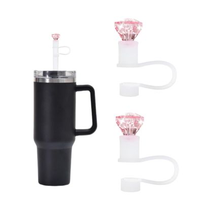 2Pcs Pink Diamonds Straw Cover for Stanley 40&30 Oz Cup, 10mm Silicone Straw Covers Cap for Stanley Cup Accessories, Cute Straw Topper for Tumblers, Straw Cap Stopper for Reusable Straws