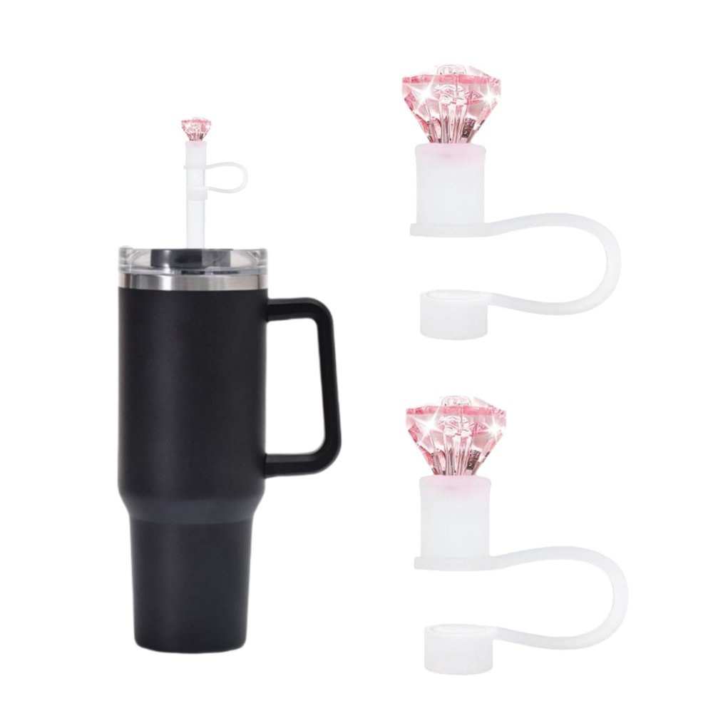 2Pcs Pink Diamonds Straw Cover for Stanley 40&30 Oz Cup, 10mm Silicone Straw Covers Cap for Stanley Cup Accessories, Cute Straw Topper for Tumblers, Straw Cap Stopper for Reusable Straws