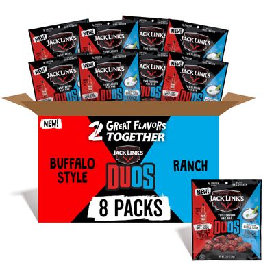 Jack Link's DUOs Frank's RedHot Buffalo Style With Creamy Ranch Flavor Chicken Bites, Under 100 Calories Snacks, 8g of Protein, Feed Your Beast Side With Individual Meat Snack Bags 2.85oz (8 Count)