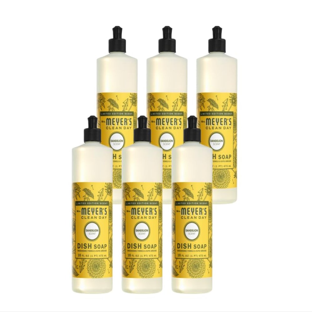 Mrs. MEYER'S Clean Day Liquid Dish Soap, Dandelion Scent, 16 Fl Oz (Pack of 6)