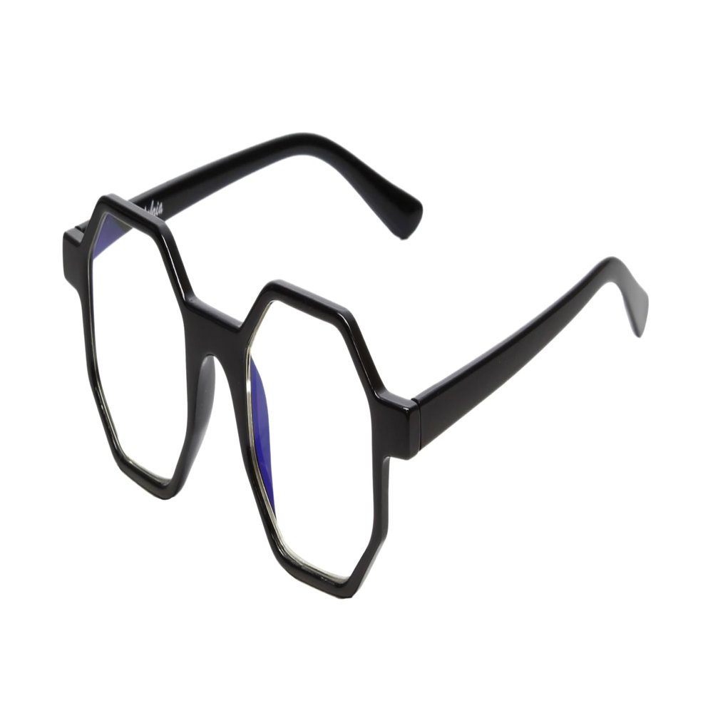 Calabria Hexagonal Blue Light Blocking Reading Glasses with Clear Lenses Black | Retro Geometric Frame | Computer Reading Glasses | Magnification 4.50x