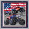 Trucks with US flag by Bob Giordano Edible Icing Sheet cake topper for 1/4 Sheet cake or larger view 2