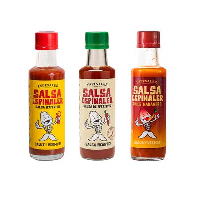 Espinaler Sauce Sampler | Three Flavors of Espinaler Sauce: Chile Habenero, Spicy and Classic | 3 x 92ml Glass Bottles