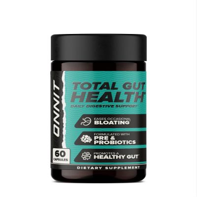 ONNIT Total Gut Health Daily Digestive Support, IGEN Non-GMO Tested Digestion Supplement for Women and Men with 7 Strains of Probiotics, Prebiotics, Enzymes and Betaine HCL, 60 Count