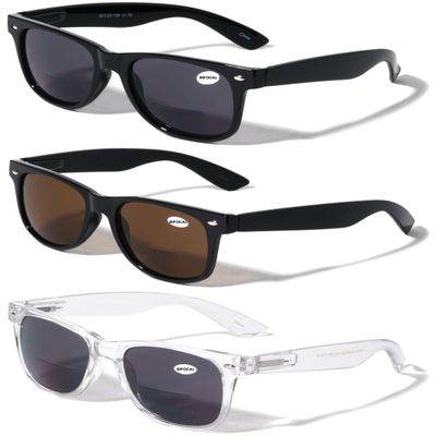 V.W.E. 3 Pairs Classic Comfortable Reading BIFOCAl Sunglasses - UV Protection Tinted Reader Glasses Men Women (1 Black 1 Brown 1 Clear, 2.75, x)