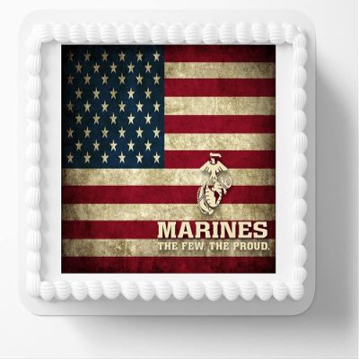 1/2 Sheet Marines Congratulations Happy Birthday Edible Cake Topper American Flag Edible Cake Toppers Frosting Sheet Icing Paper Cake Decoration