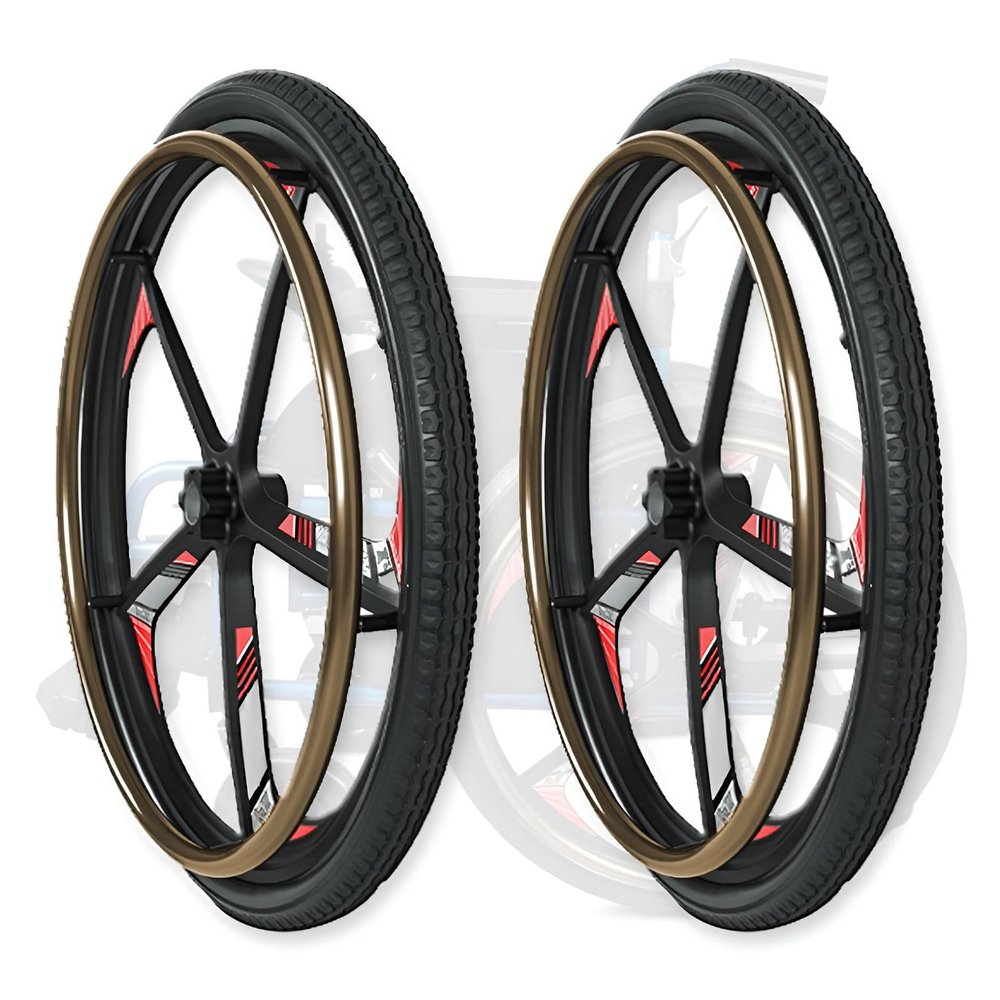 2pcs 24 Inch Electric Wheelchair Replacement Rear Wheels, 241.75 PU Solid Tires, Magnesium Alloy Wheel Hub with Handrim