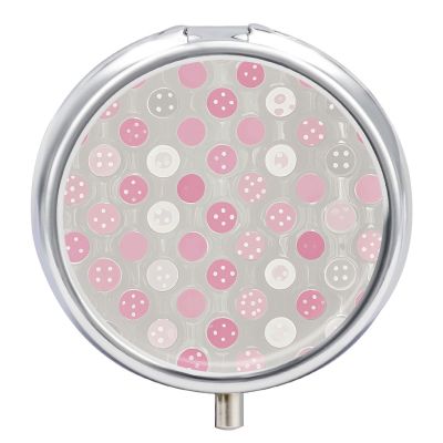 Portable Travel Pill Box Gray White Modern Polka Dot Pattern Printed Round Small Pill Case 3 Compartment Pill Container to Hold Vitamins Medication Fish Oil Supplements