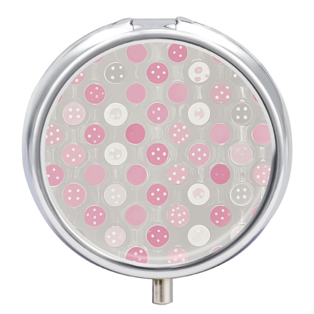 Portable Travel Pill Box Gray White Modern Polka Dot Pattern Printed Round Small Pill Case 3 Compartment Pill Container to Hold Vitamins Medication Fish Oil Supplements